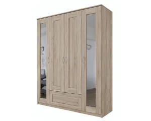 Шкаф распашной Сириус 4-х створчатый 1 ящик с 2-мя зеркалами, 1900х1561х502 (ВхШхГ), (сонома)