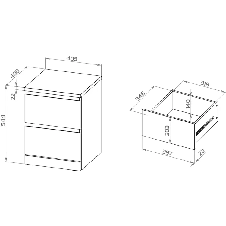 Комод Варма 2 дуб белёный шпон (аналог IKEA)