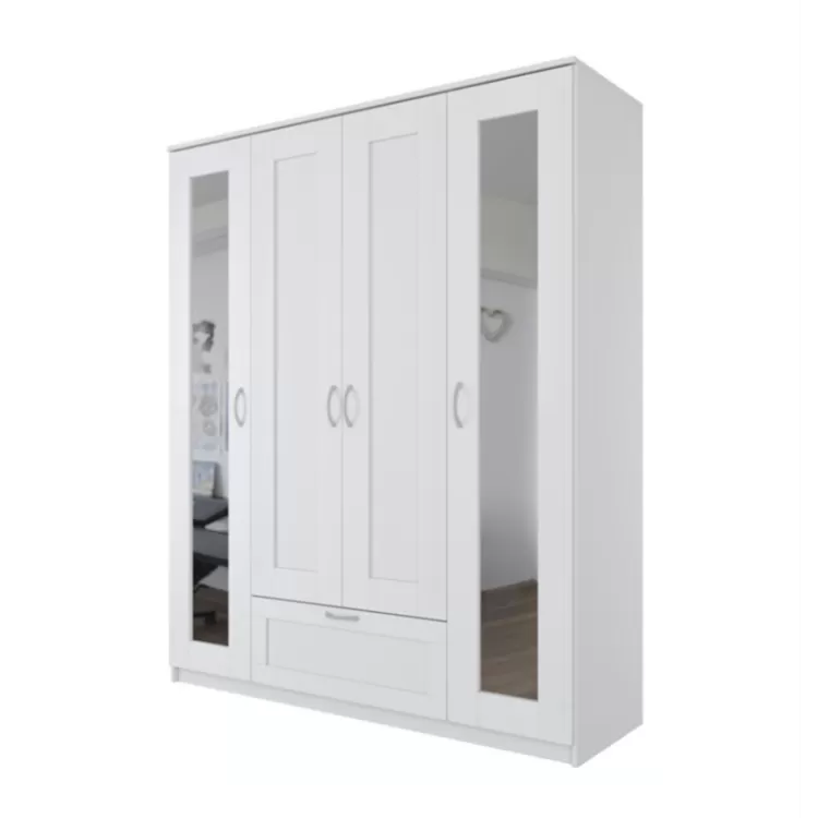 Шкаф распашной Сириус 4-х створчатый 1 ящик с 2-мя зеркалами, 1900х1561х502 (ВхШхГ), (белый)