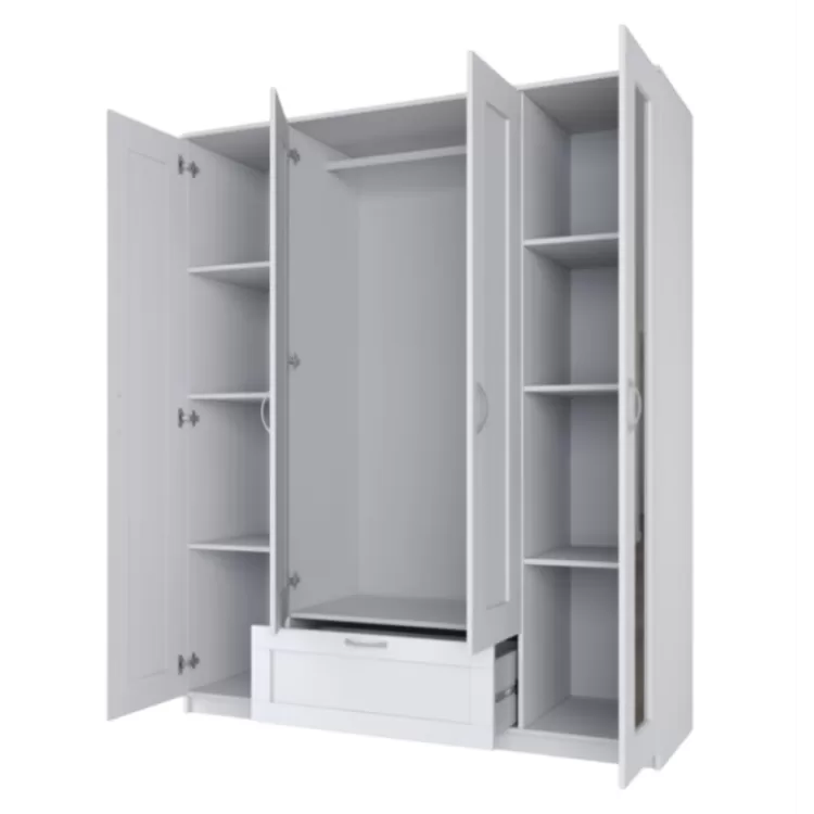 Шкаф распашной Сириус 4-х створчатый 1 ящик с 2-мя зеркалами, 1900х1561х502 (ВхШхГ), (белый)