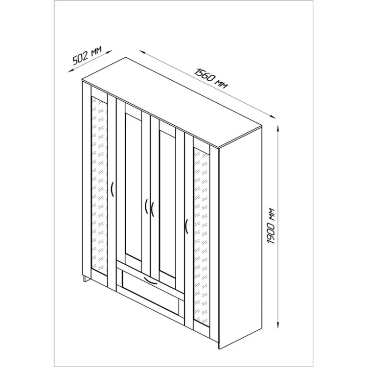 Шкаф распашной Сириус 4-х створчатый 1 ящик с 2-мя зеркалами, 1900х1561х502 (ВхШхГ), (белый)