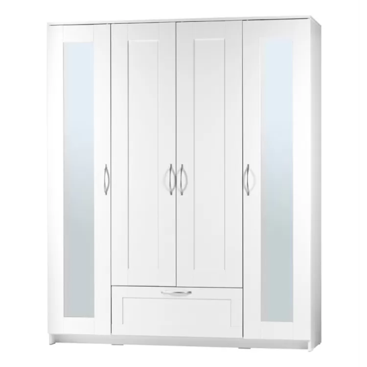 Шкаф распашной Сириус 4-х створчатый 1 ящик с 2-мя зеркалами, 1900х1561х502 (ВхШхГ), (белый)