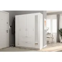 Шкаф распашной Сириус 4-х створчатый 1 ящик с 2-мя зеркалами, 1900х1561х502 (ВхШхГ), (белый)